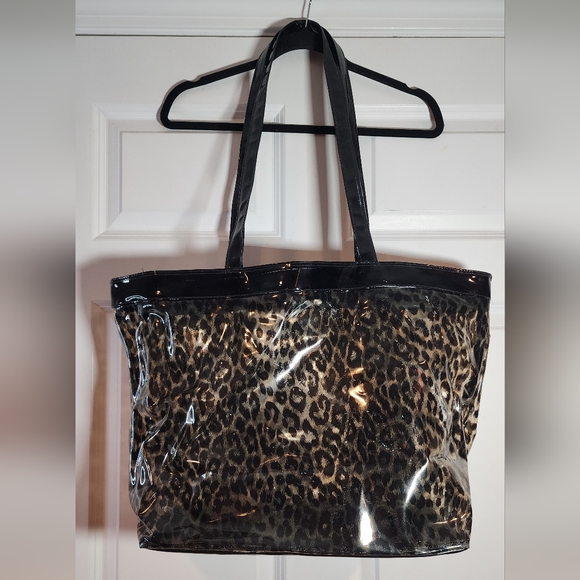 Leopard Print Large Clear Tote Bag with Black Accents Some Discoloration - Picture 1 of 7